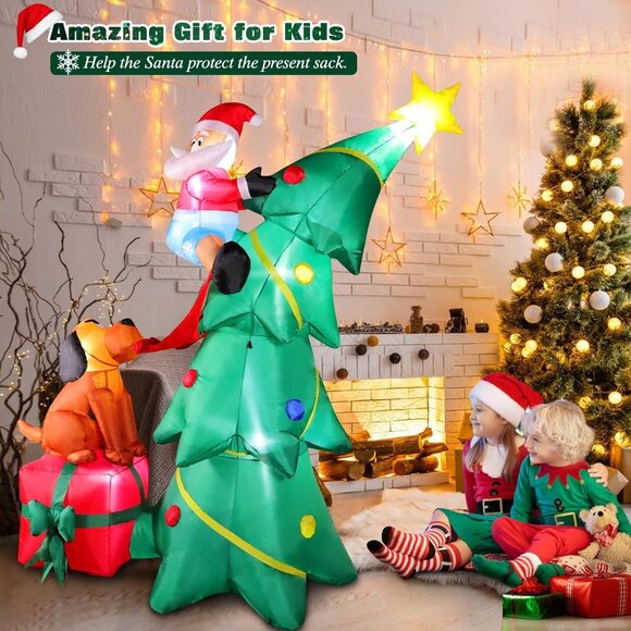 🆕6FT Christmas Inflatables Dog Chase Santa Winter Holiday Outdoor Decorations - Picture 8 of 9